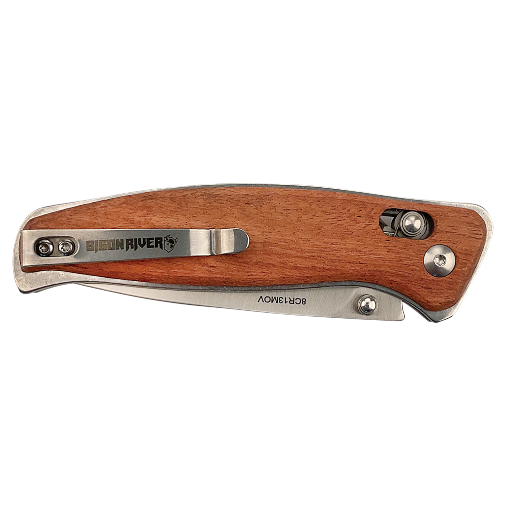 Bison River 4 1/2" Wood Button Lock Folding Knife