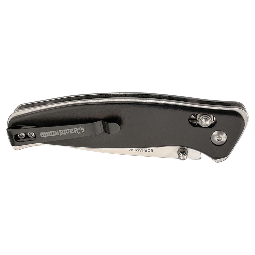 Bison River 4 1/2" Black Button Lock Folding Knife with Clip