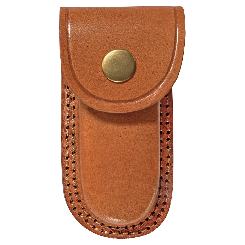 Bison River 3 3/4" Bone Folding Knife with Damascus Steel Blade and Leather Sheath