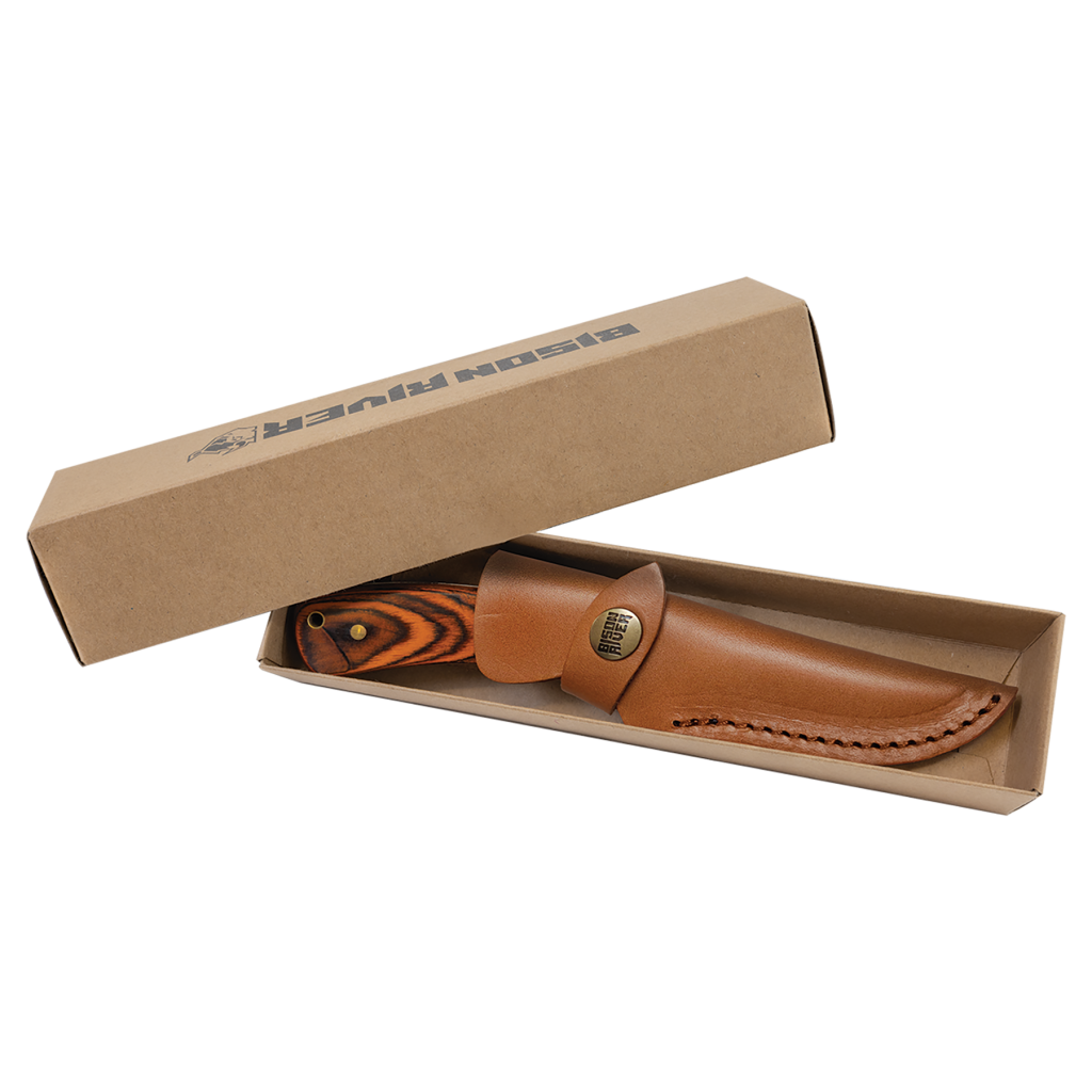 Bison River 7 3/4" Fixed Blade Wood Knife with Leather Sheath