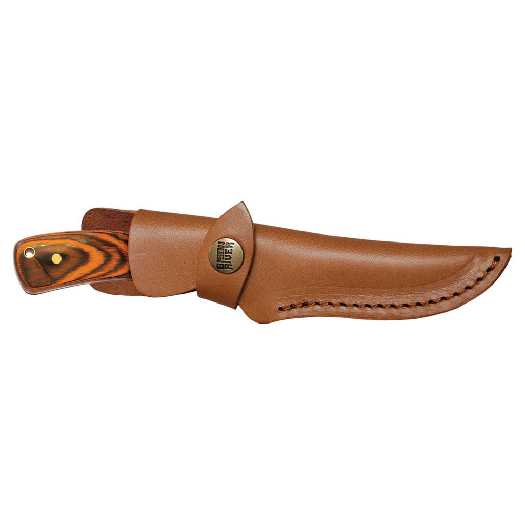 Bison River 7 3/4" Fixed Blade Wood Knife with Leather Sheath