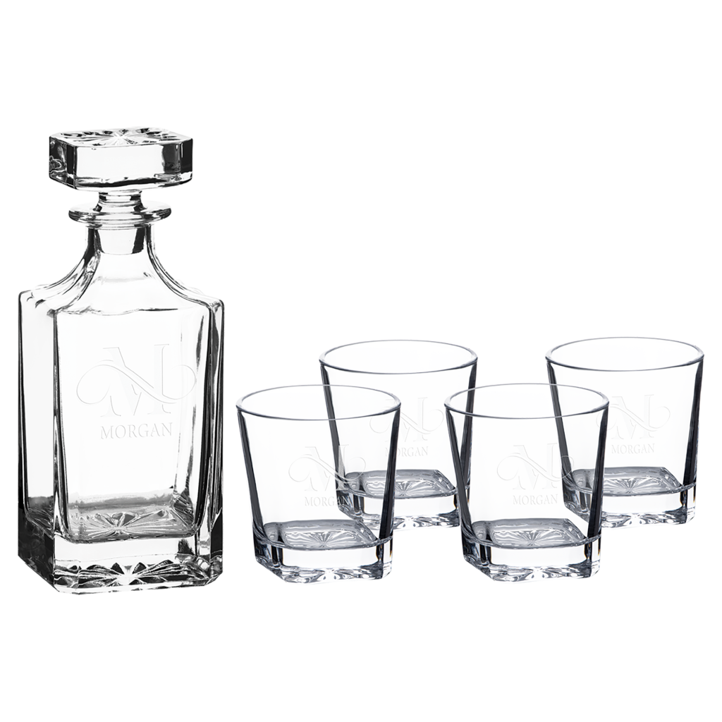 750ml Square Glass Decanter Set with Four DG301S 11 oz. Glasses in a Black Gift Box with Printed Paper Sleeve