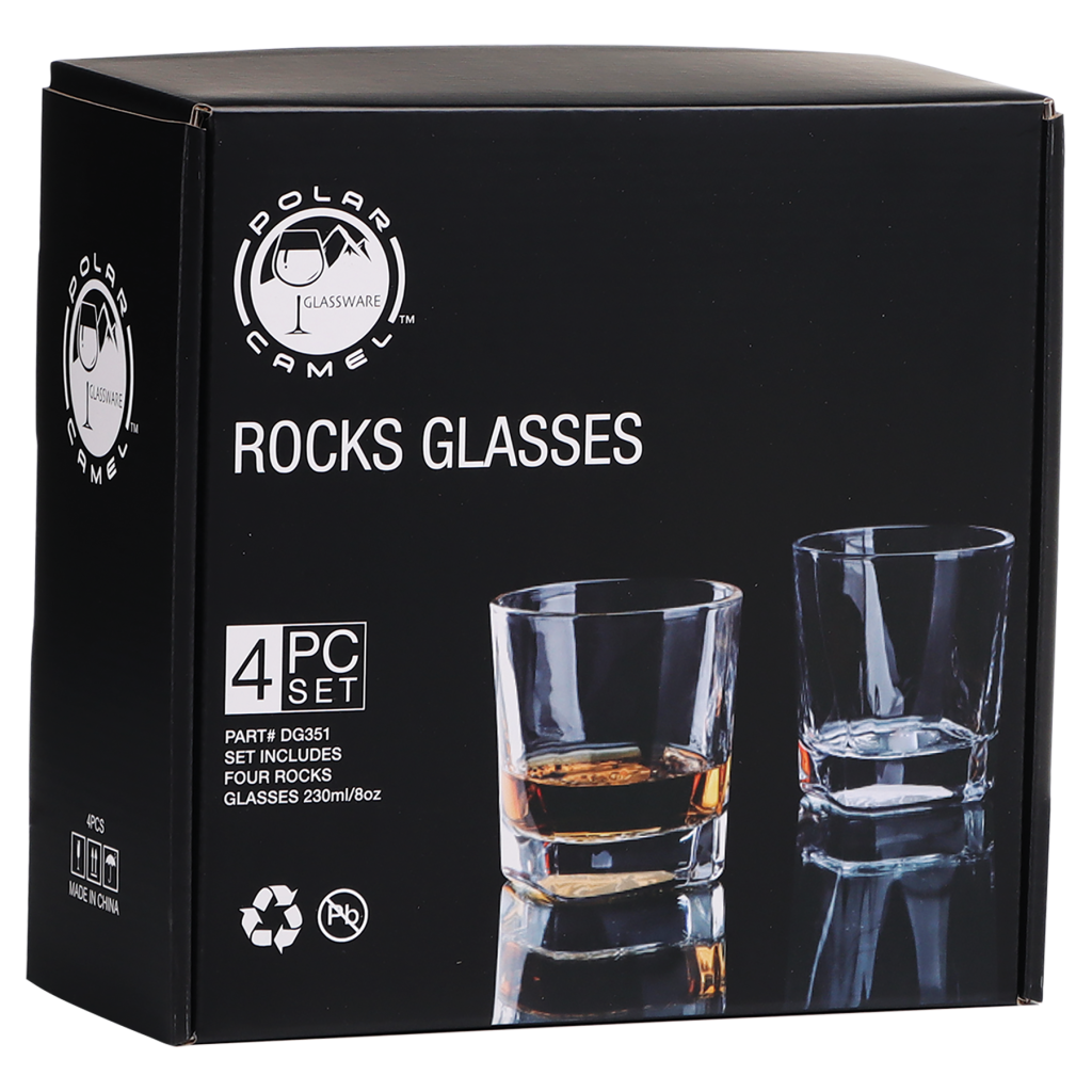 8 oz. Rectangle Rocks Glasses in a Gift Box