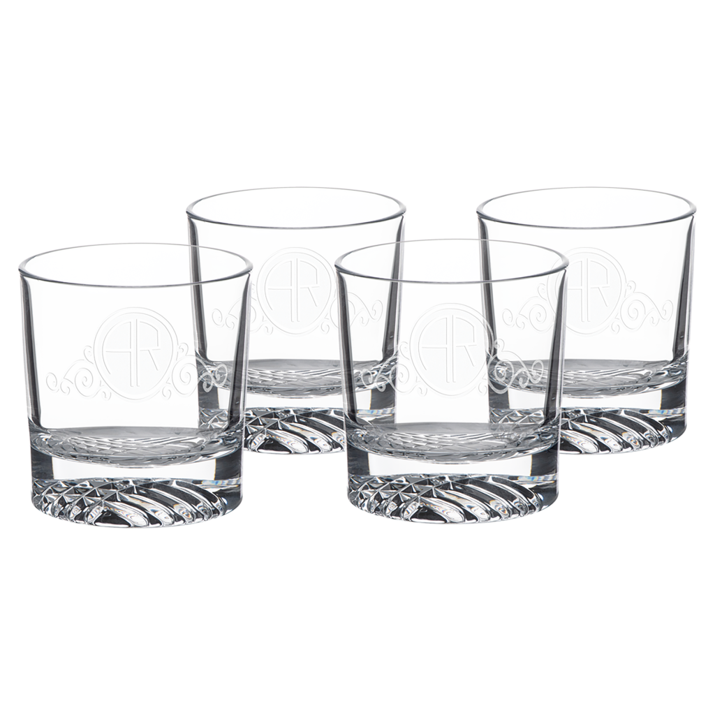 9 oz. Round Rocks Glass Sold in Sets of 4 Comes in a Black Printed Gift Box