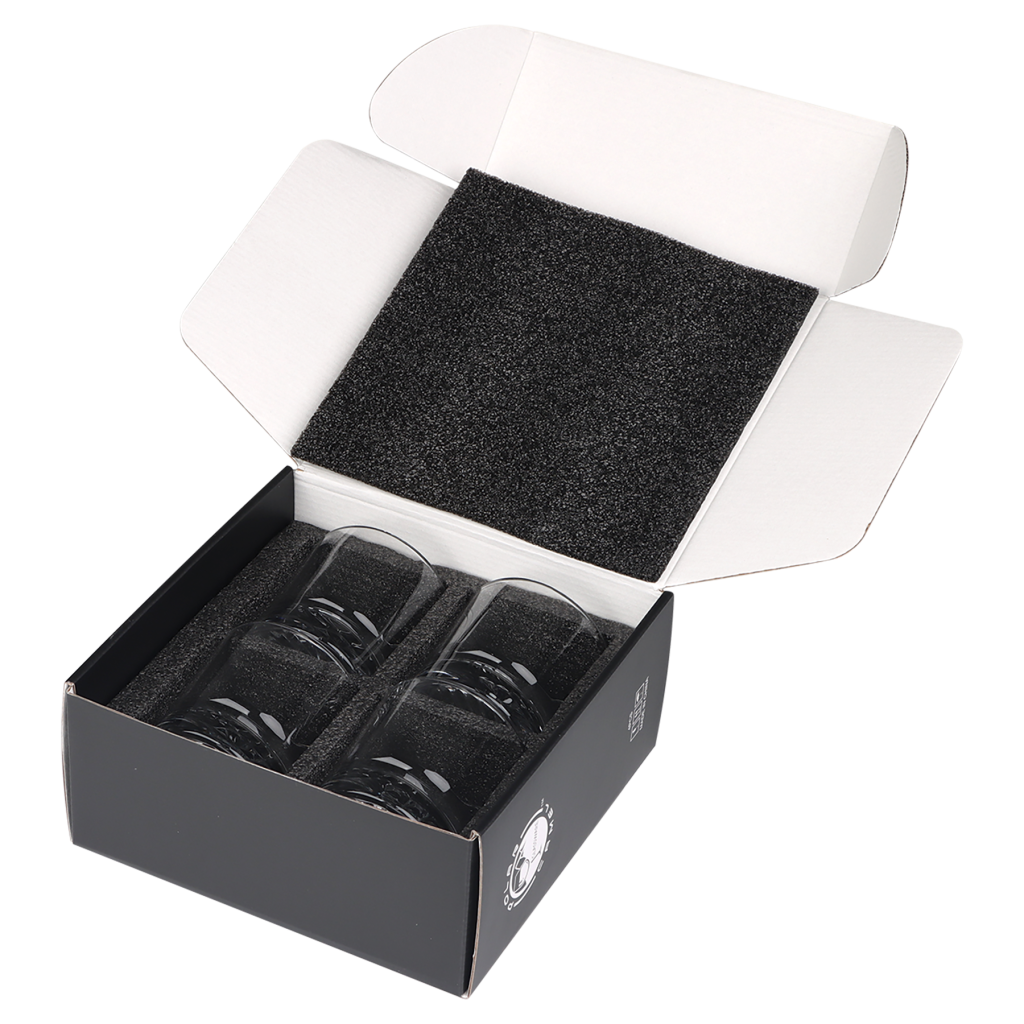 9 oz. Round Rocks Glass Sold in Sets of 4 Comes in a Black Printed Gift Box