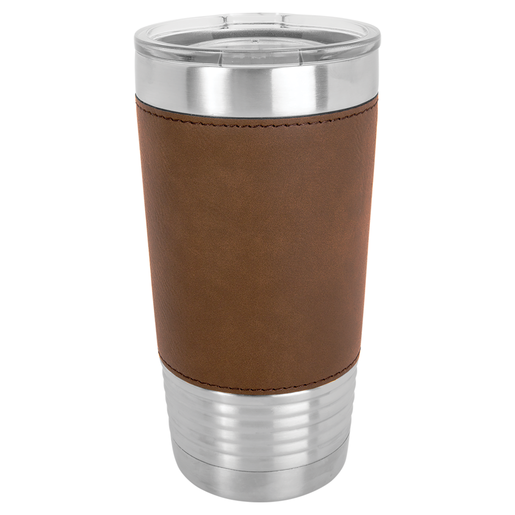 Polar Camel 20 oz. Dark Brown Laserable Leatherette Tumbler with Clear Lid