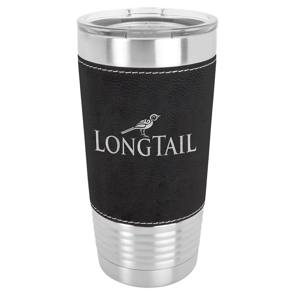 Polar Camel 20 oz. Black/Silver Laserable Leatherette Tumbler with Clear Lid
