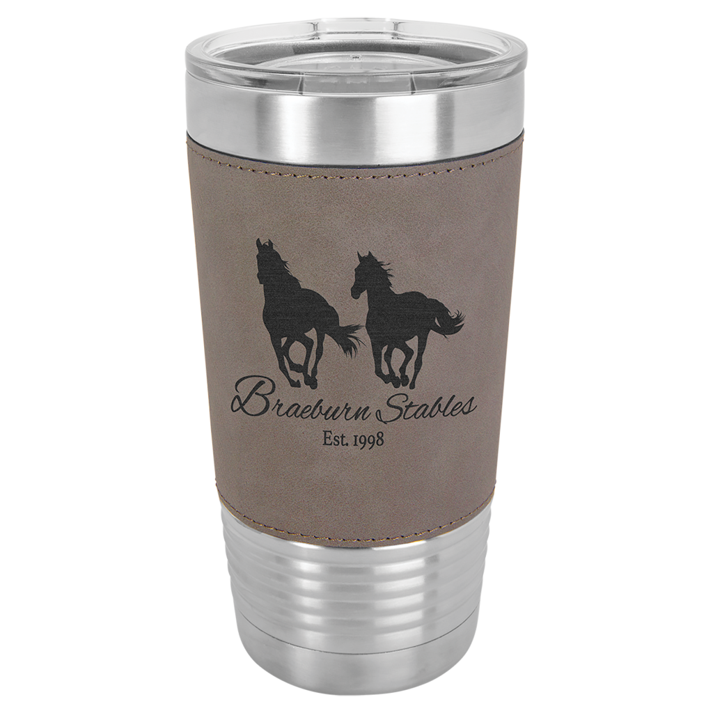 Polar Camel 20 oz. Gray Laserable Leatherette Tumbler with Clear Lid