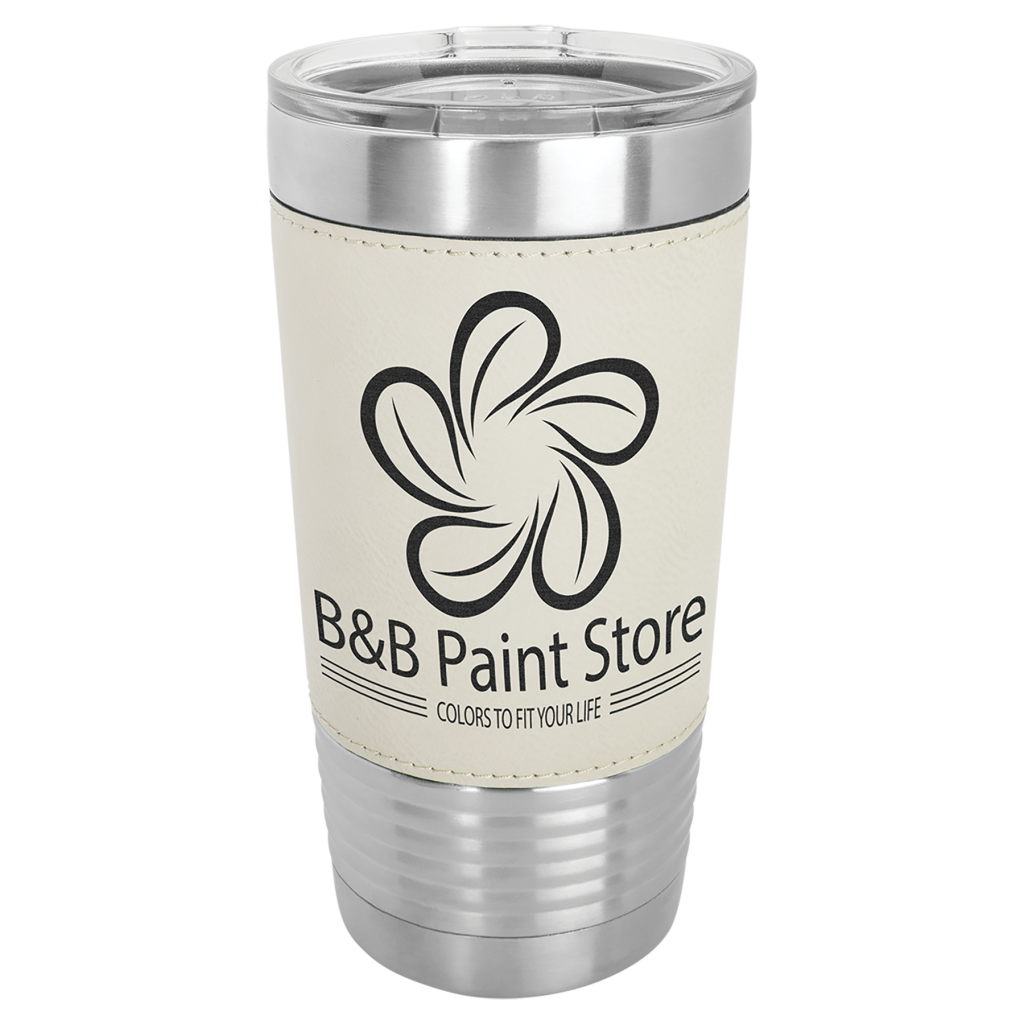 Polar Camel 20 oz. White/Black Laserable Leatherette Tumbler with Clear Lid
