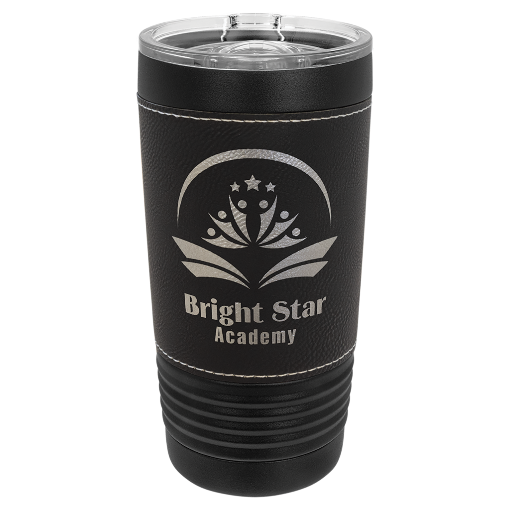 Polar Camel 20 oz. Black with Black/Silver Leatherette Tumbler with Slider Lid