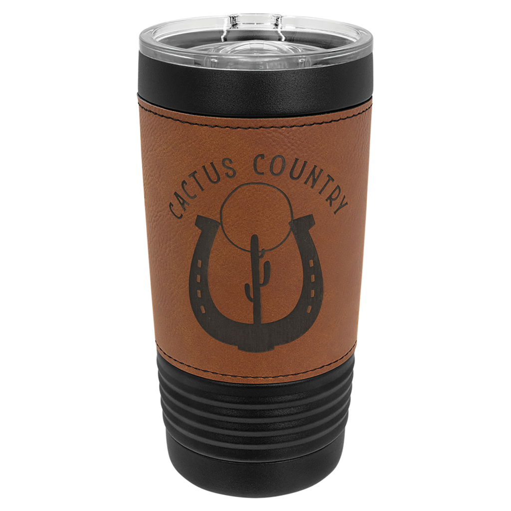 Polar Camel 20 oz. Black with Rawhide Leatherette Tumbler with Slider Lid