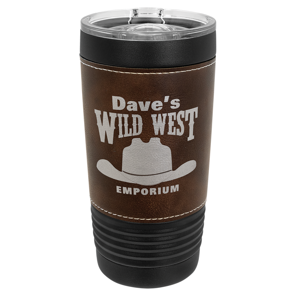 Polar Camel 20 oz. Black with Rustic Leatherette Tumbler with Slider Lid
