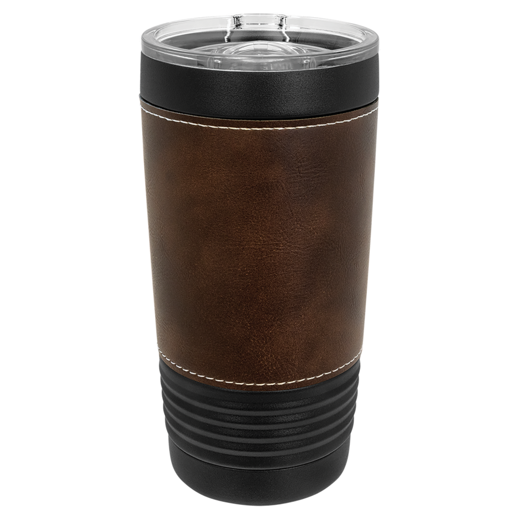 Polar Camel 20 oz. Black with Rustic Leatherette Tumbler with Slider Lid