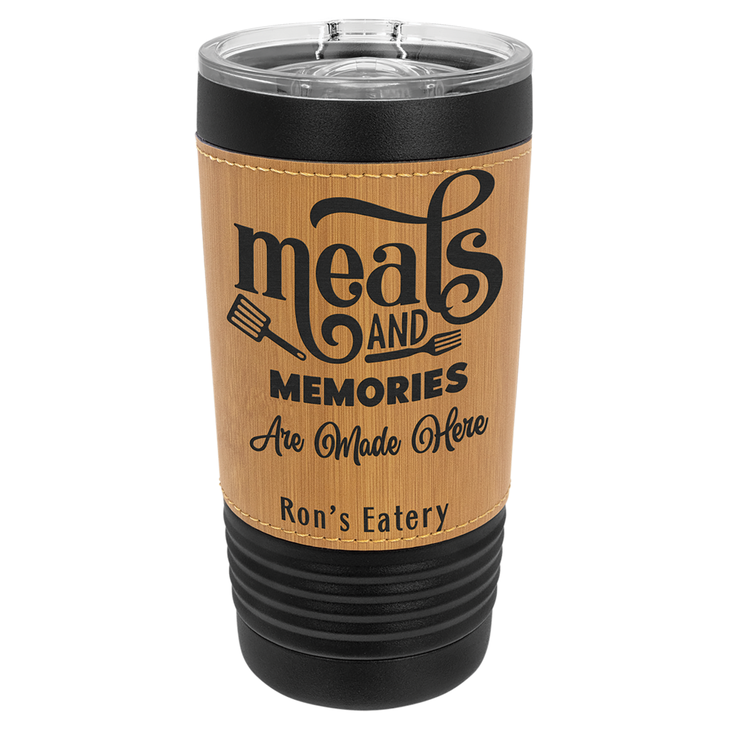 Polar Camel 20 oz. Black with Bamboo Leatherette Tumbler with Slider Lid