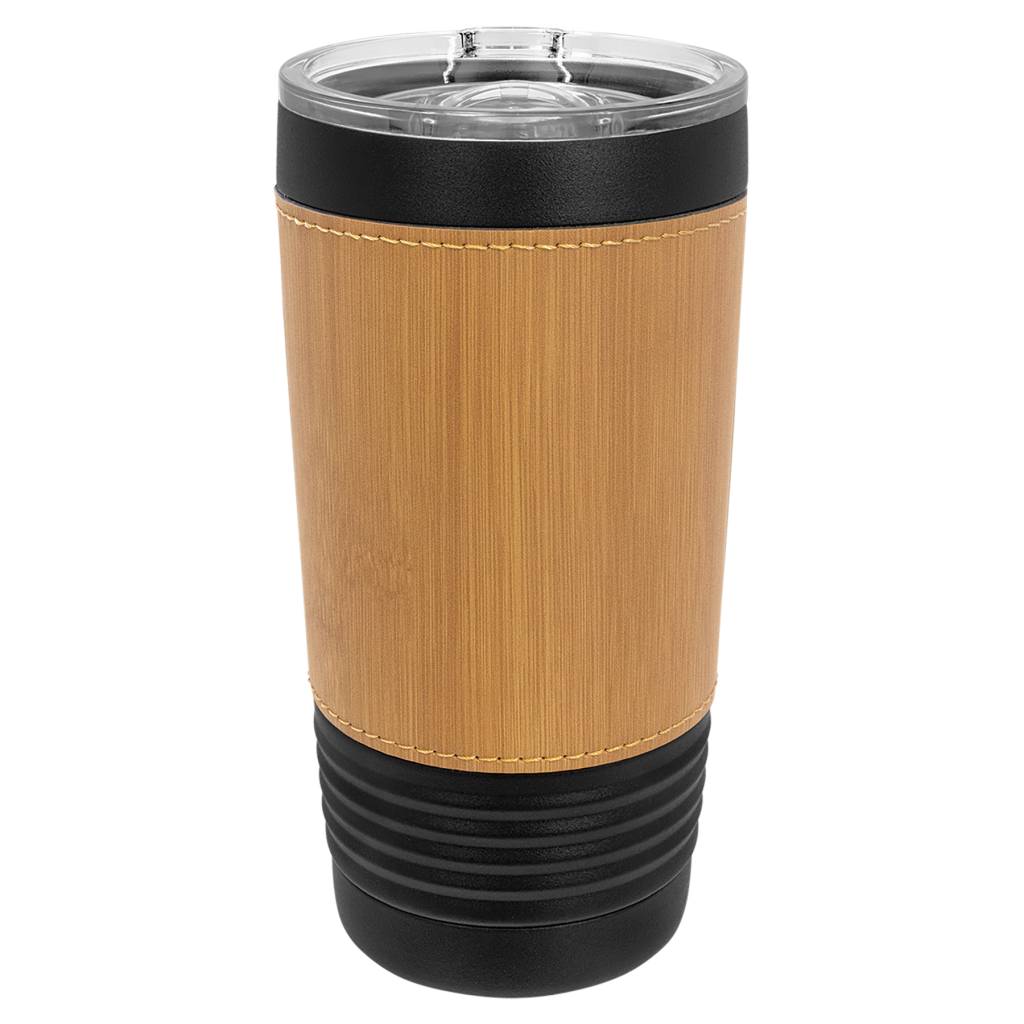 Polar Camel 20 oz. Black with Bamboo Leatherette Tumbler with Slider Lid