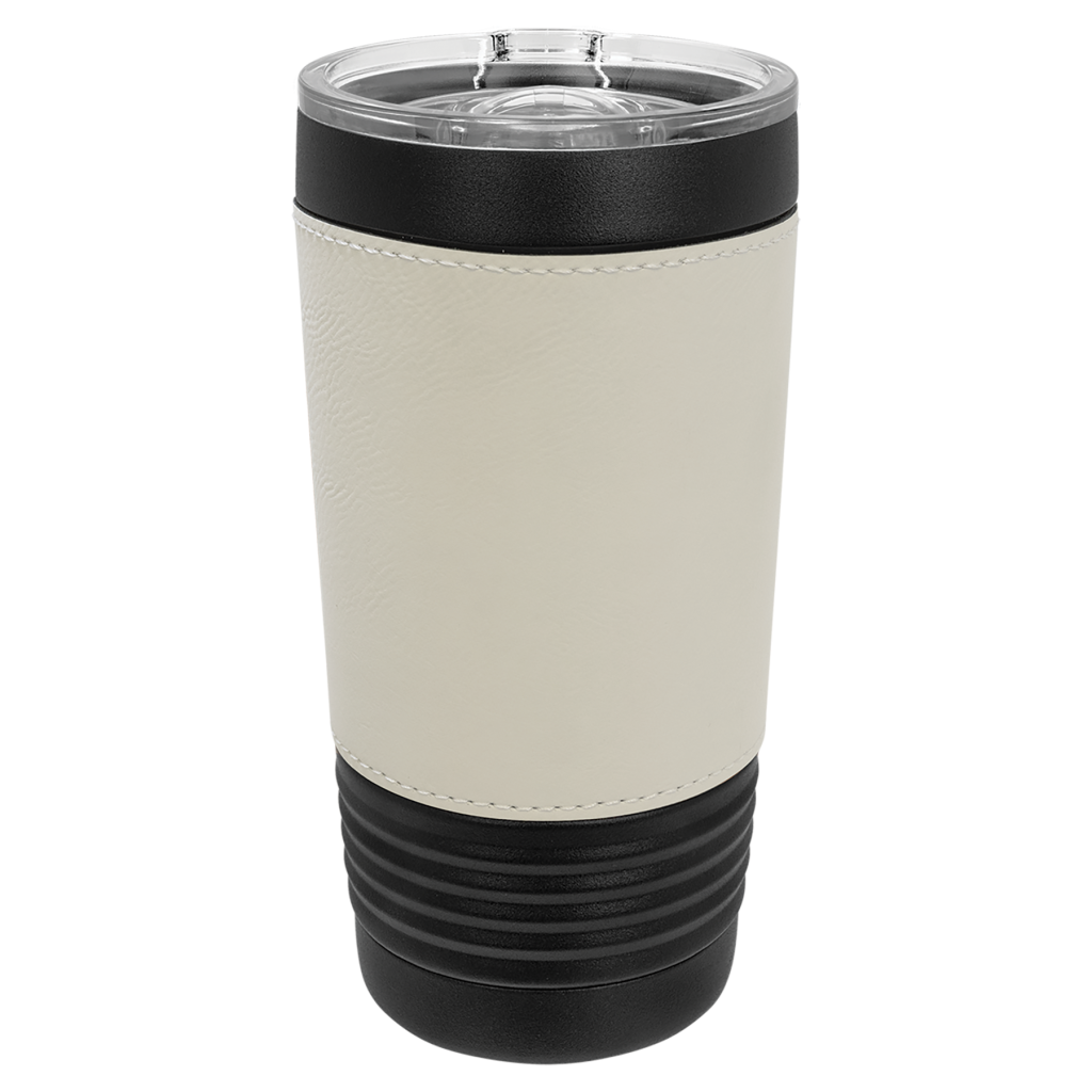 Polar Camel 20 oz. Black with White Leatherette Tumbler with Slider Lid