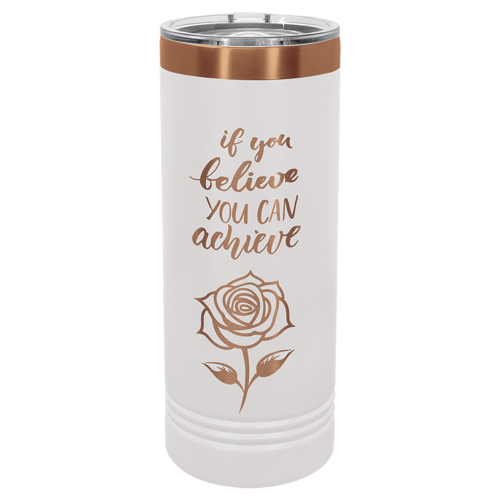 Polar Camel 22 oz. White/Rose Gold ION-Plated Skinny Tumbler with Slider Lid