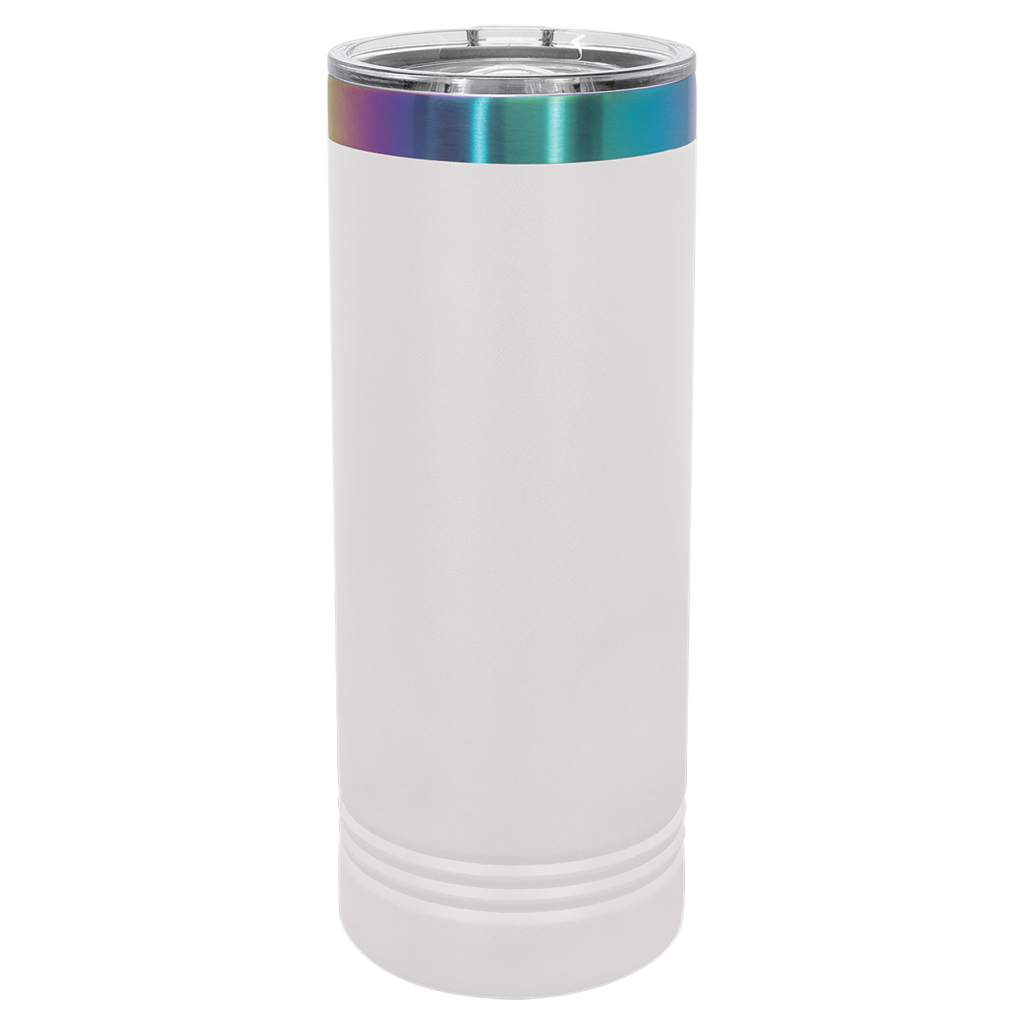 Polar Camel 22 oz. White/Prism ION-Plated Skinny Tumbler with Slider Lid