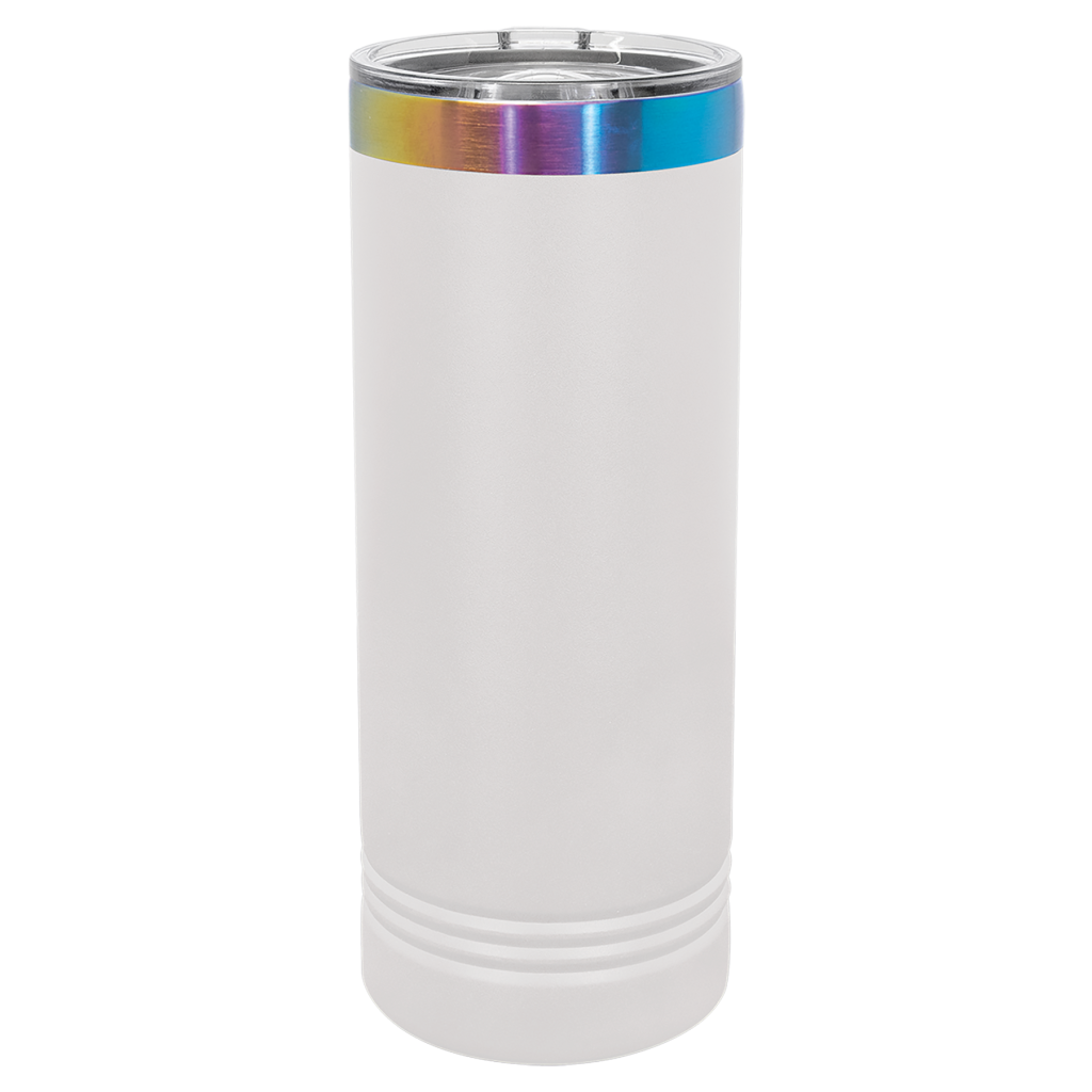 Polar Camel 22 oz. White/Prism ION-Plated Skinny Tumbler with Slider Lid
