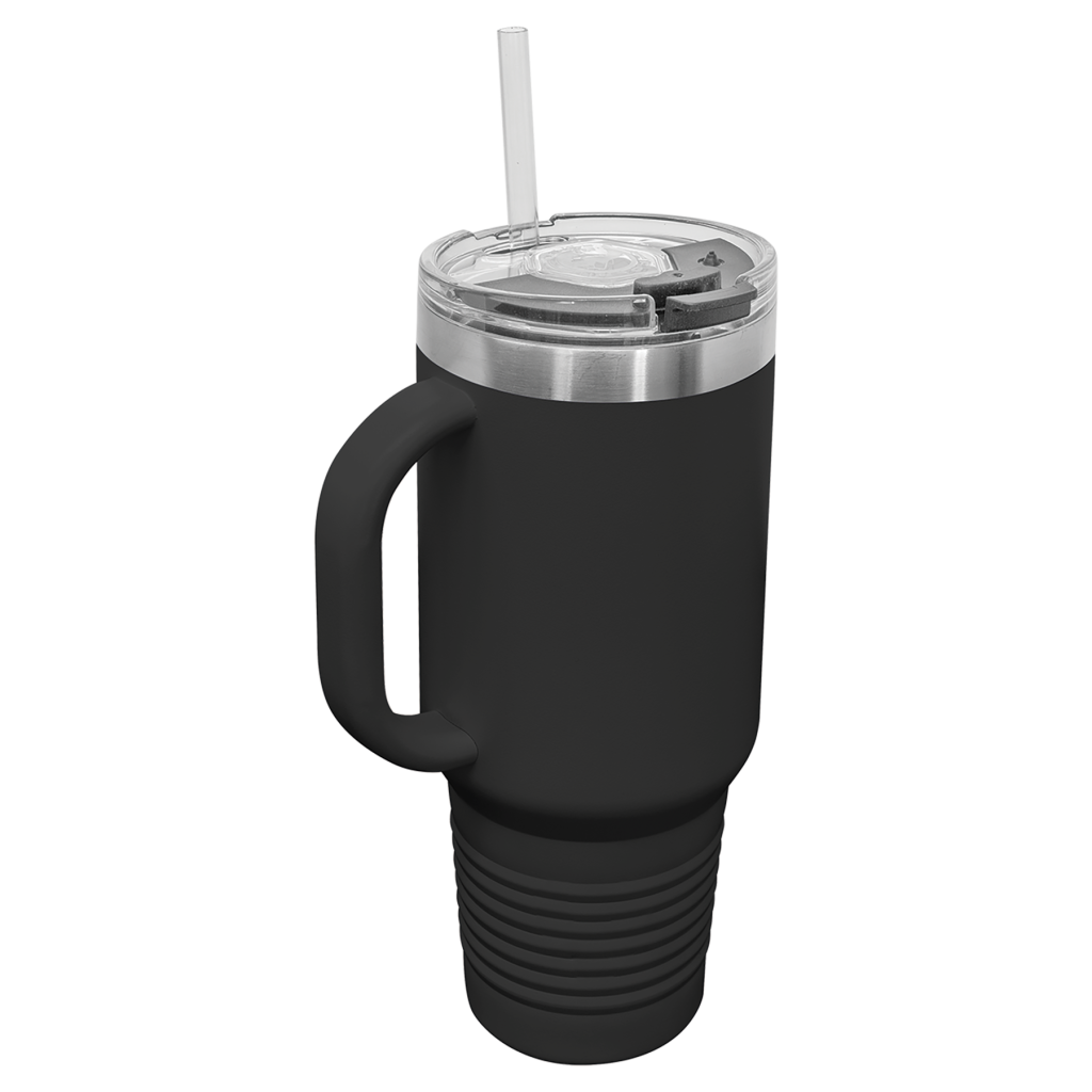 Polar Camel 40 oz. Black Travel Mug with Handle, Straw Included