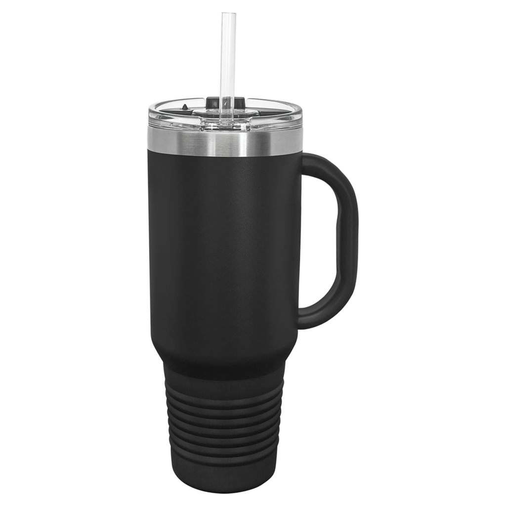 Polar Camel 40 oz. Black Travel Mug with Handle, Straw Included