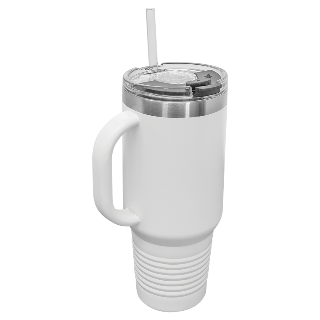 Polar Camel 40 oz. White Travel Mug with Handle, Straw Included