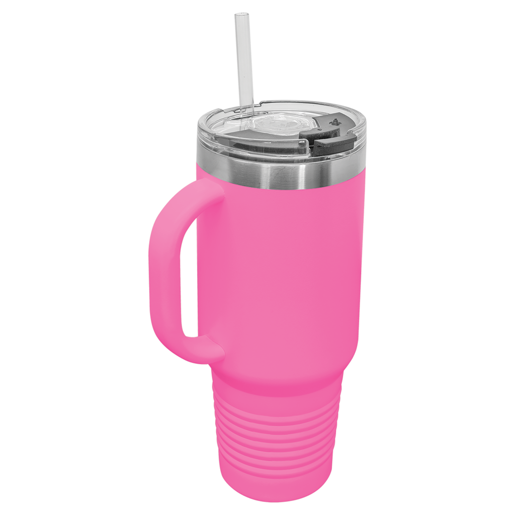 Polar Camel 40 oz. Pink Travel Mug with Handle, Straw Included