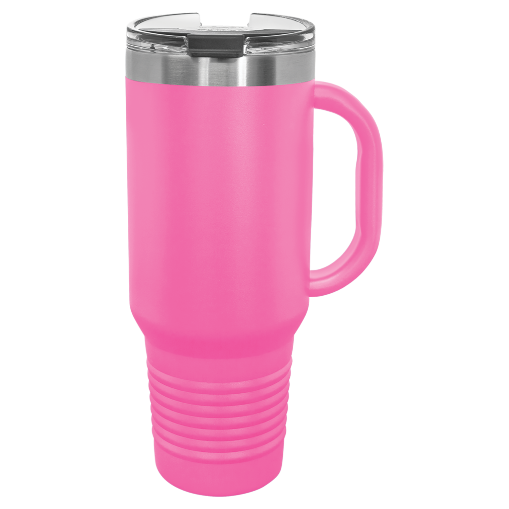 Polar Camel 40 oz. Pink Travel Mug with Handle, Straw Included