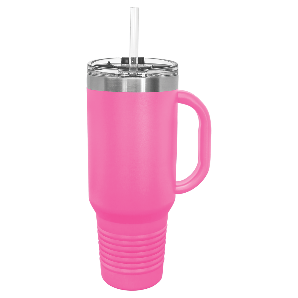 Polar Camel 40 oz. Pink Travel Mug with Handle, Straw Included