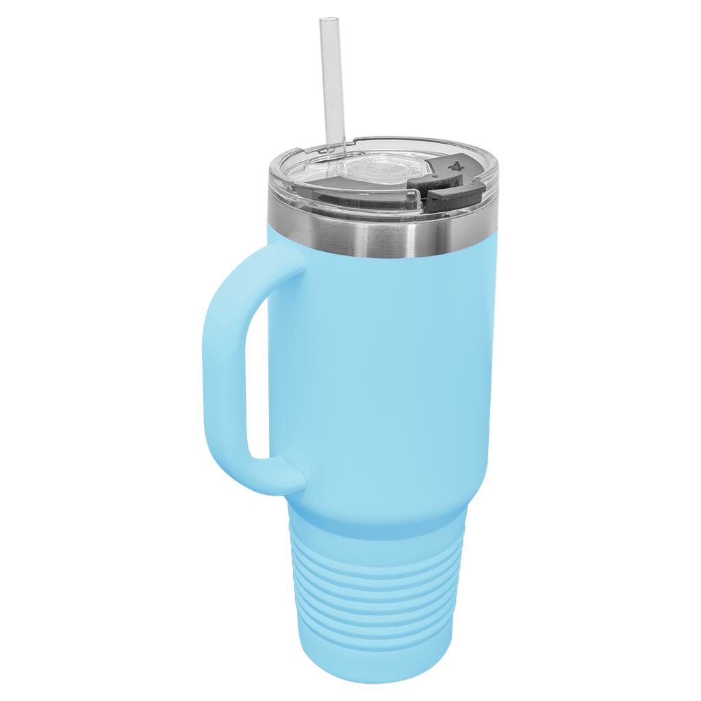 Polar Camel 40 oz. Light Blue Travel Mug with Handle, Straw Included