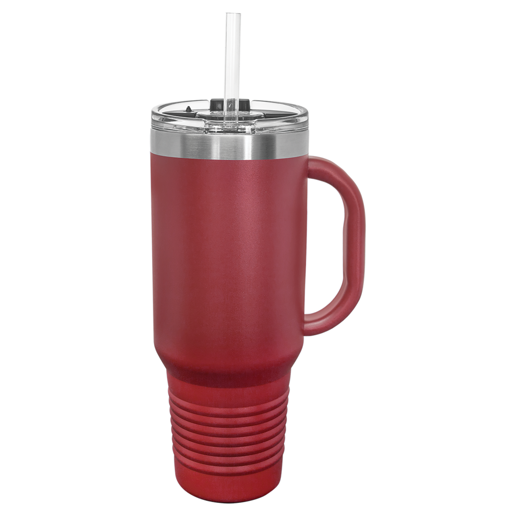 Polar Camel 40 oz. Maroon Travel Mug with Handle, Straw Included