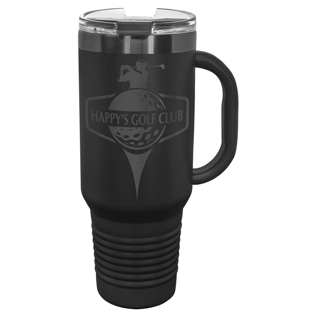 Polar Camel 40 oz. Black/Ghost Black ION-Plated Travel Mug with Handle, Straw Included