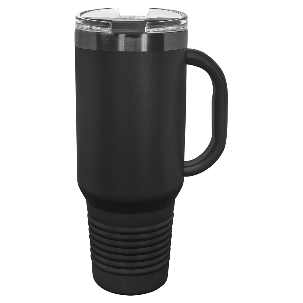 Polar Camel 40 oz. Black/Ghost Black ION-Plated Travel Mug with Handle, Straw Included