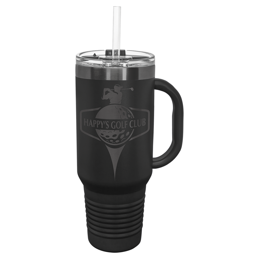Polar Camel 40 oz. Black/Ghost Black ION-Plated Travel Mug with Handle, Straw Included