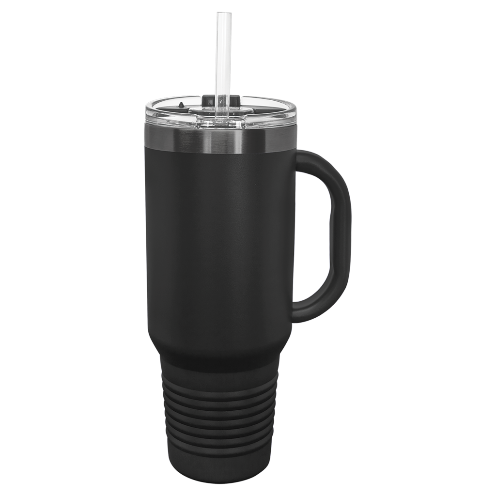Polar Camel 40 oz. Black/Ghost Black ION-Plated Travel Mug with Handle, Straw Included