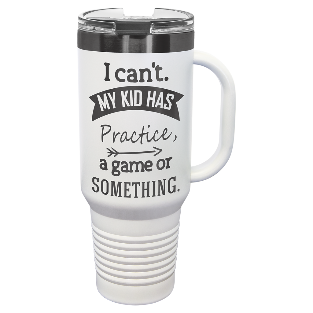 Polar Camel 40 oz. White/Ghost Black ION-Plated Travel Mug with Handle, Straw Included