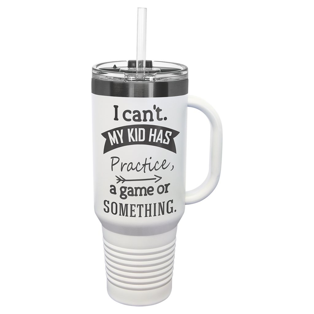 Polar Camel 40 oz. White/Ghost Black ION-Plated Travel Mug with Handle, Straw Included