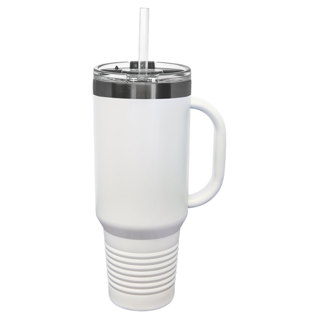 Polar Camel 40 oz. White/Ghost Black ION-Plated Travel Mug with Handle, Straw Included
