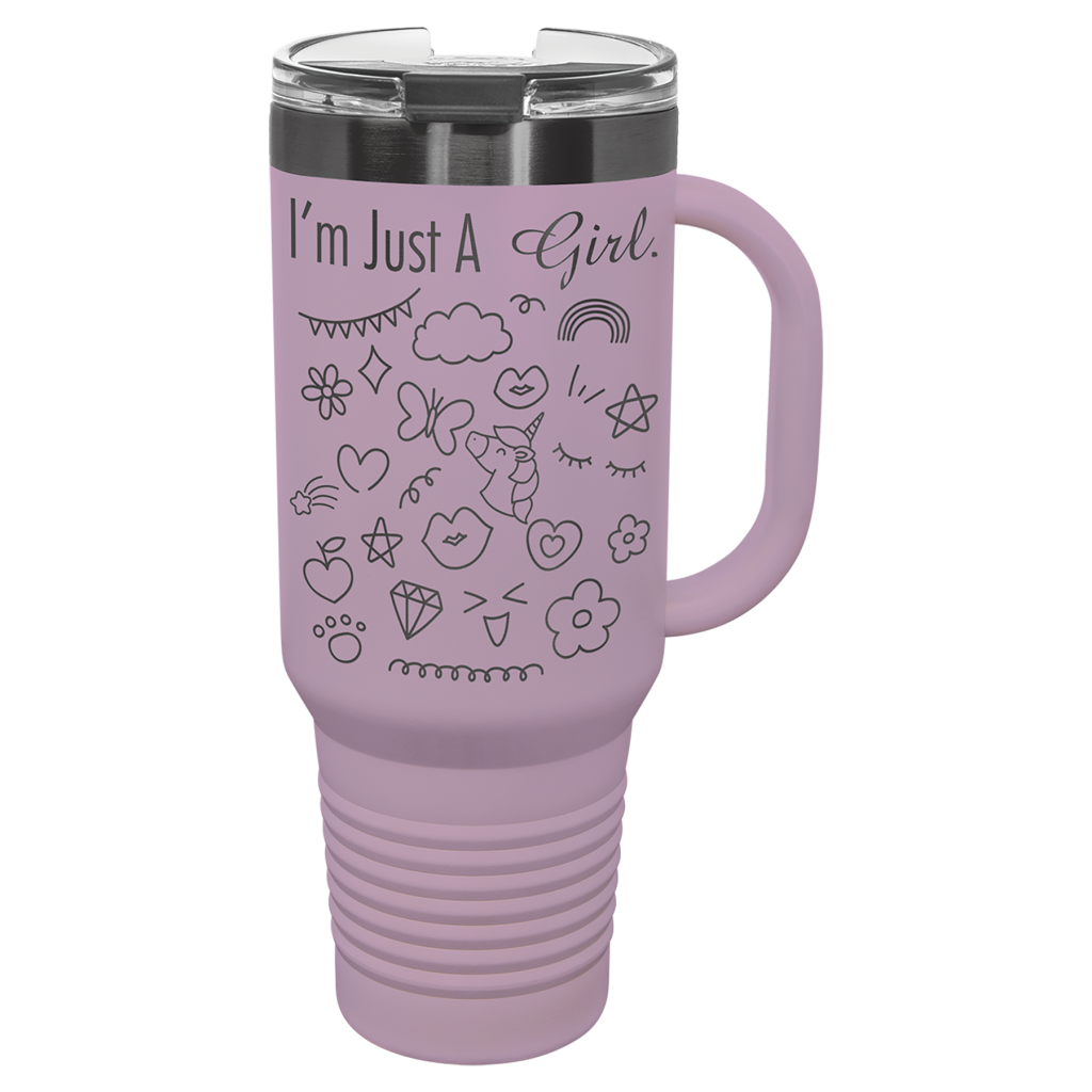 Polar Camel 40 oz. Moody Lilac/Ghost Black ION-Plated Travel Mug with Handle, Straw Included