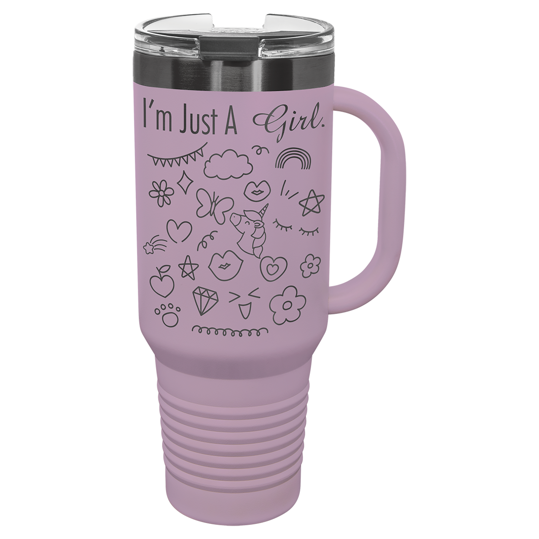 Polar Camel 40 oz. Moody Lilac/Ghost Black ION-Plated Travel Mug with Handle, Straw Included
