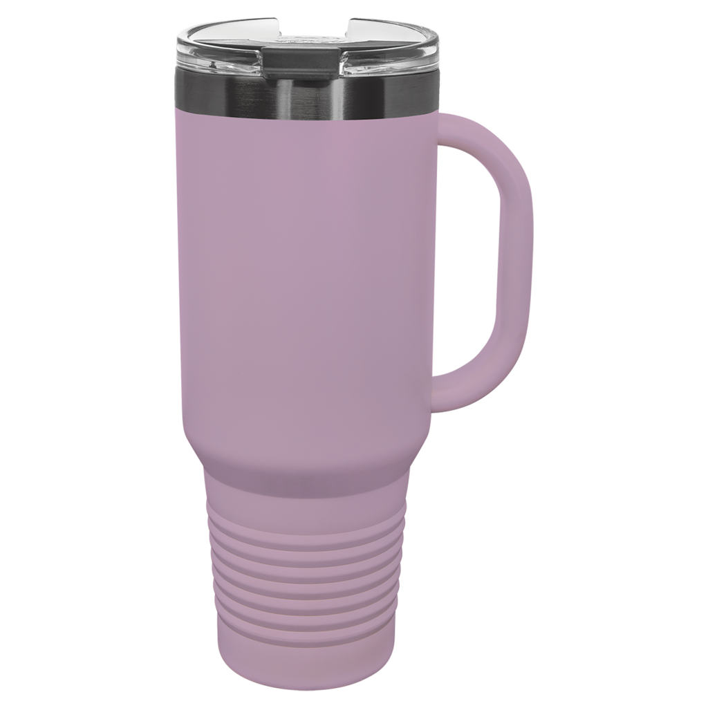 Polar Camel 40 oz. Moody Lilac/Ghost Black ION-Plated Travel Mug with Handle, Straw Included