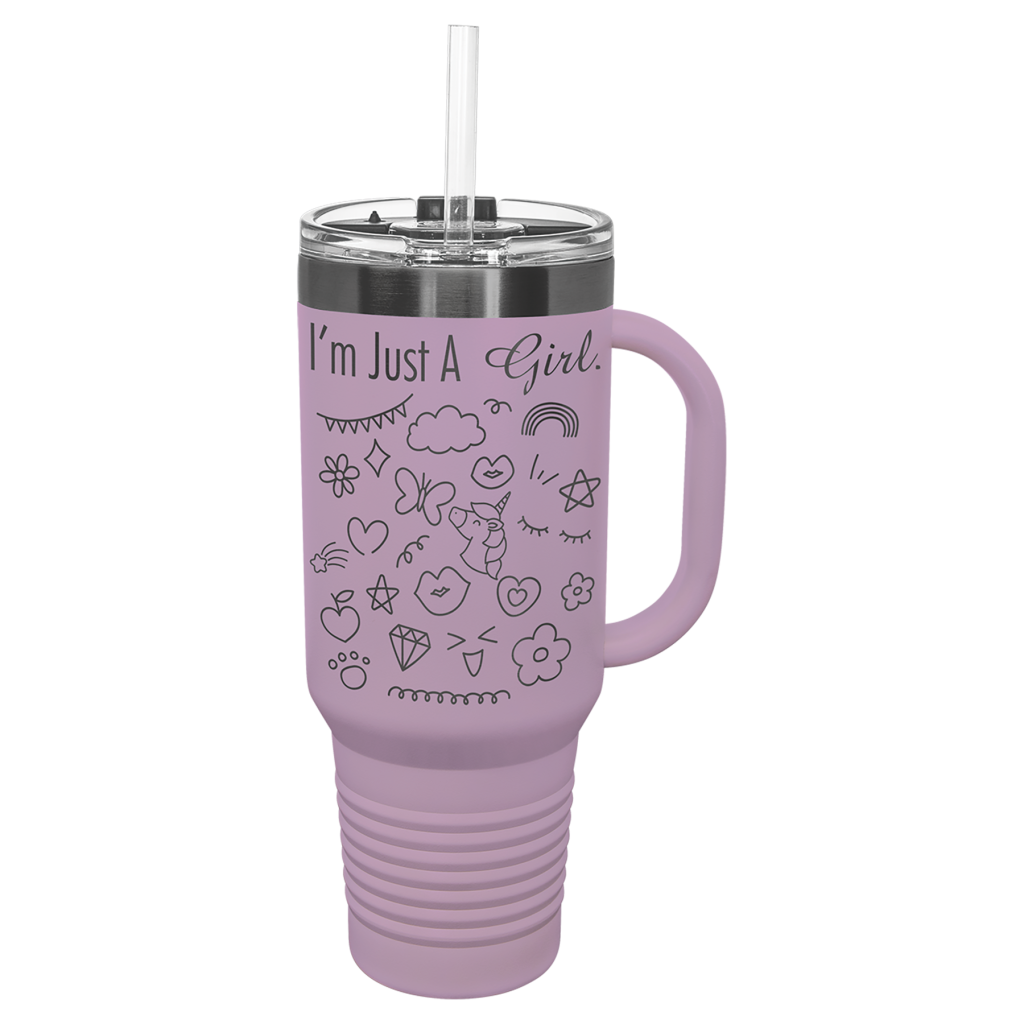 Polar Camel 40 oz. Moody Lilac/Ghost Black ION-Plated Travel Mug with Handle, Straw Included
