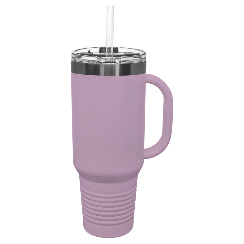 Polar Camel 40 oz. Moody Lilac/Ghost Black ION-Plated Travel Mug with Handle, Straw Included