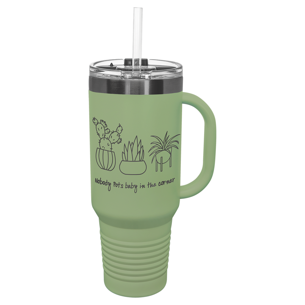 Polar Camel 40 oz. Summer Sage/Ghost Black ION-Plated Travel Mug with Handle, Straw Included