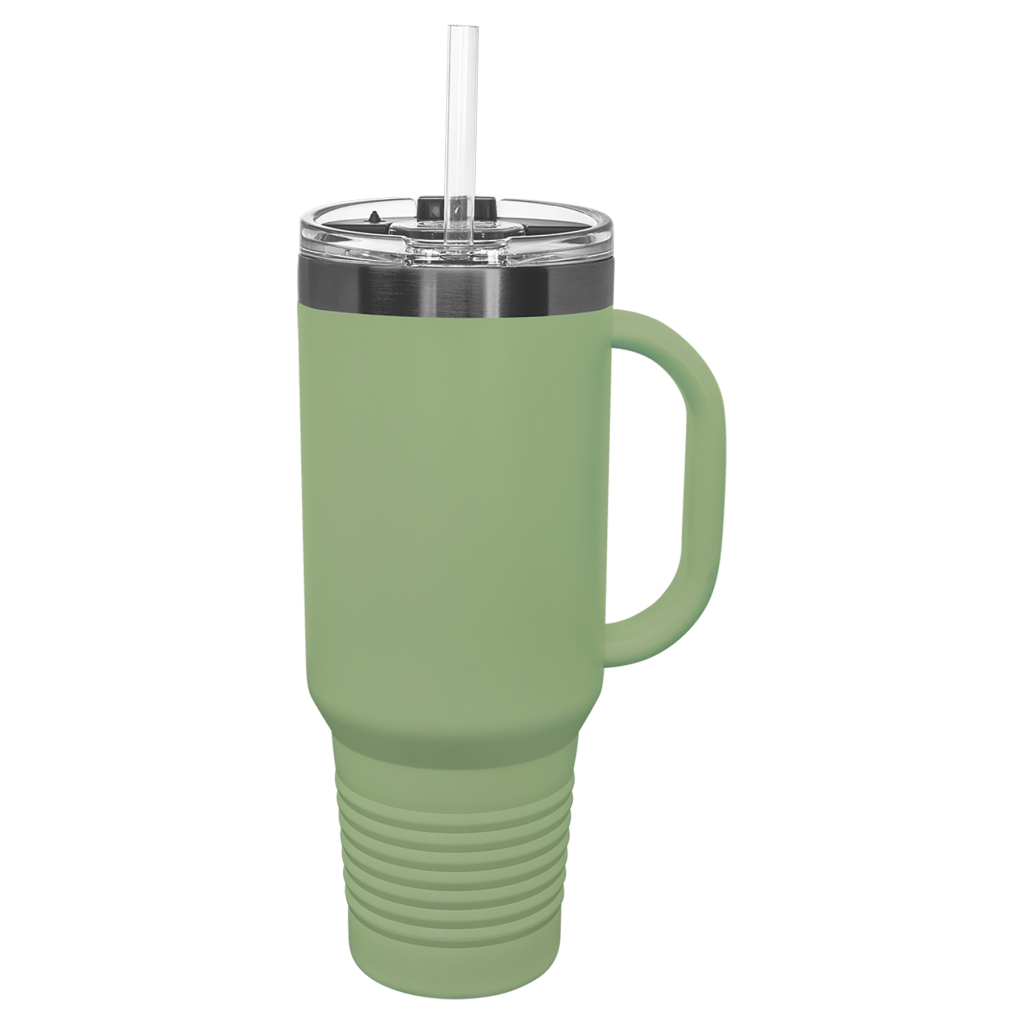 Polar Camel 40 oz. Summer Sage/Ghost Black ION-Plated Travel Mug with Handle, Straw Included