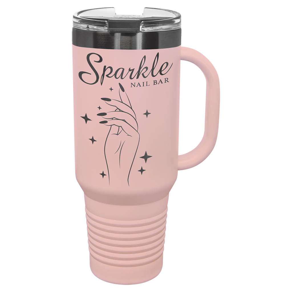 Polar Camel 40 oz. Blush/Ghost Black ION-Plated Travel Mug with Handle, Straw Included