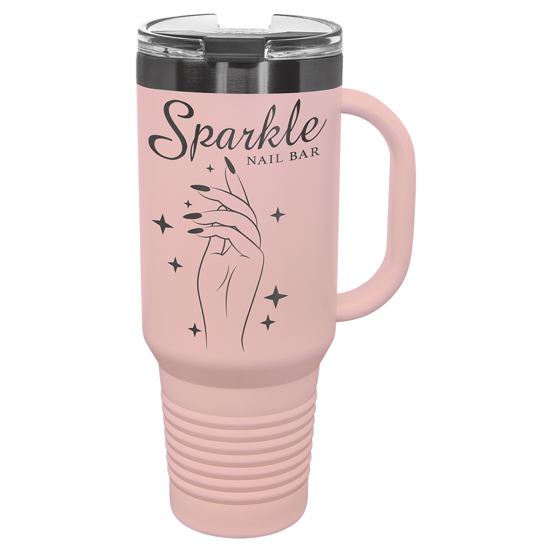Polar Camel 40 oz. Blush/Ghost Black ION-Plated Travel Mug with Handle, Straw Included