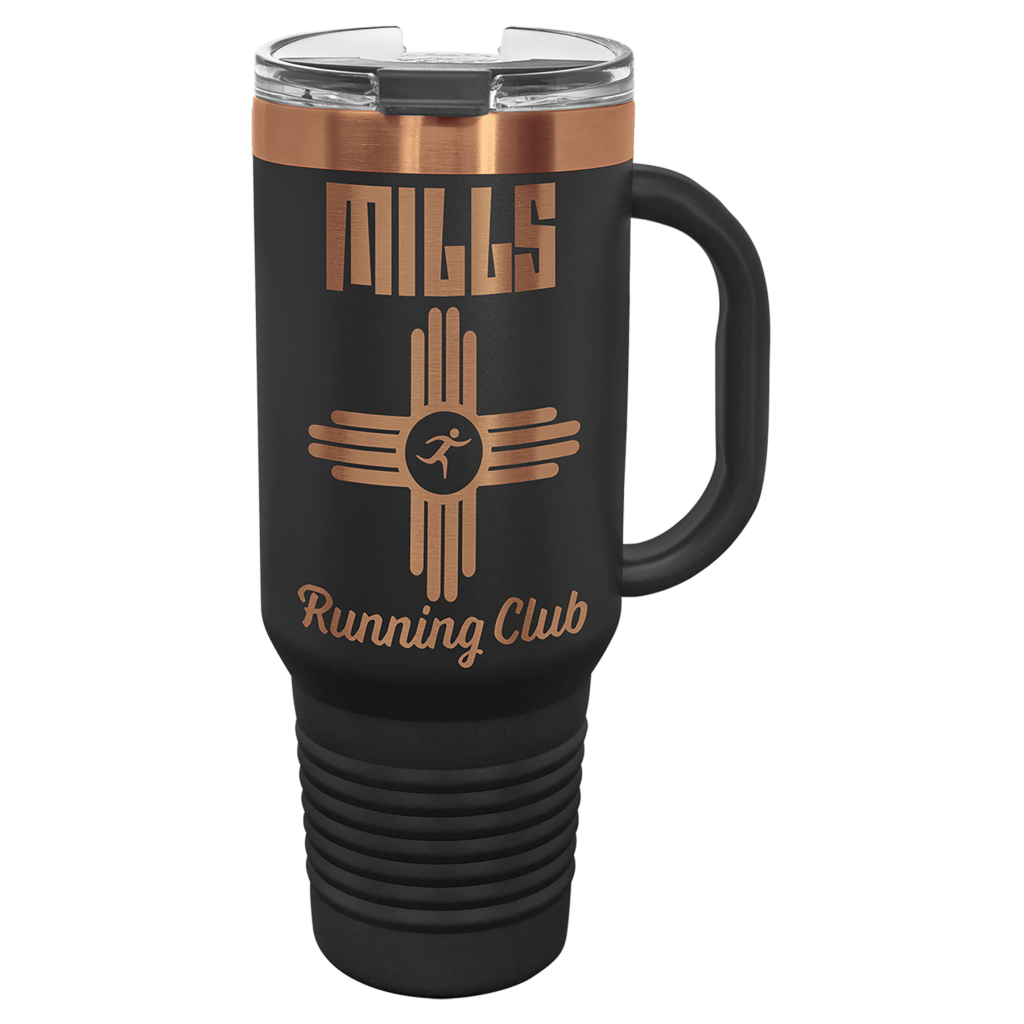 Polar Camel 40 oz. Black/Rose Gold ION-Plated Travel Mug with Handle, Straw Included
