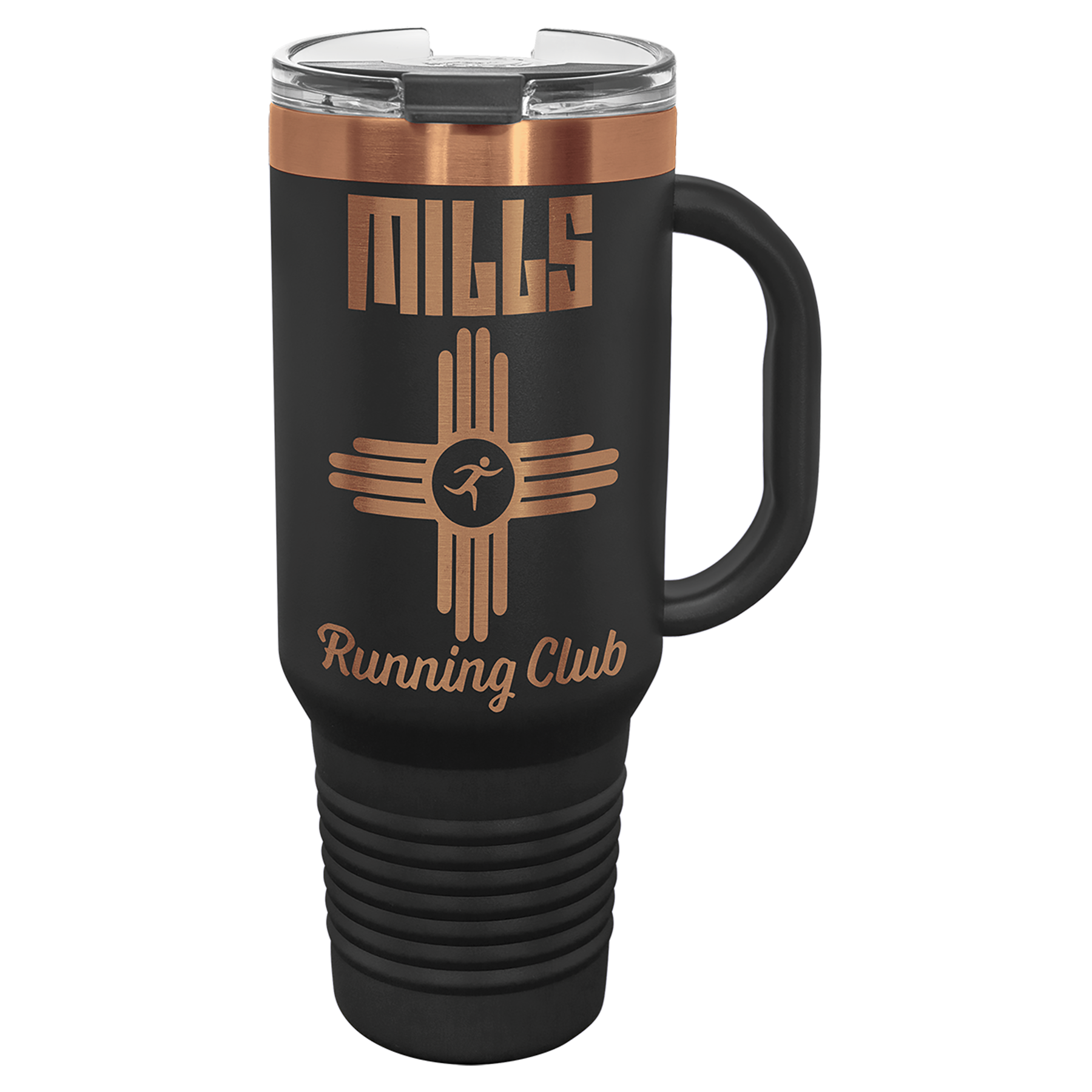 Polar Camel 40 oz. Black/Rose Gold ION-Plated Travel Mug with Handle, Straw Included