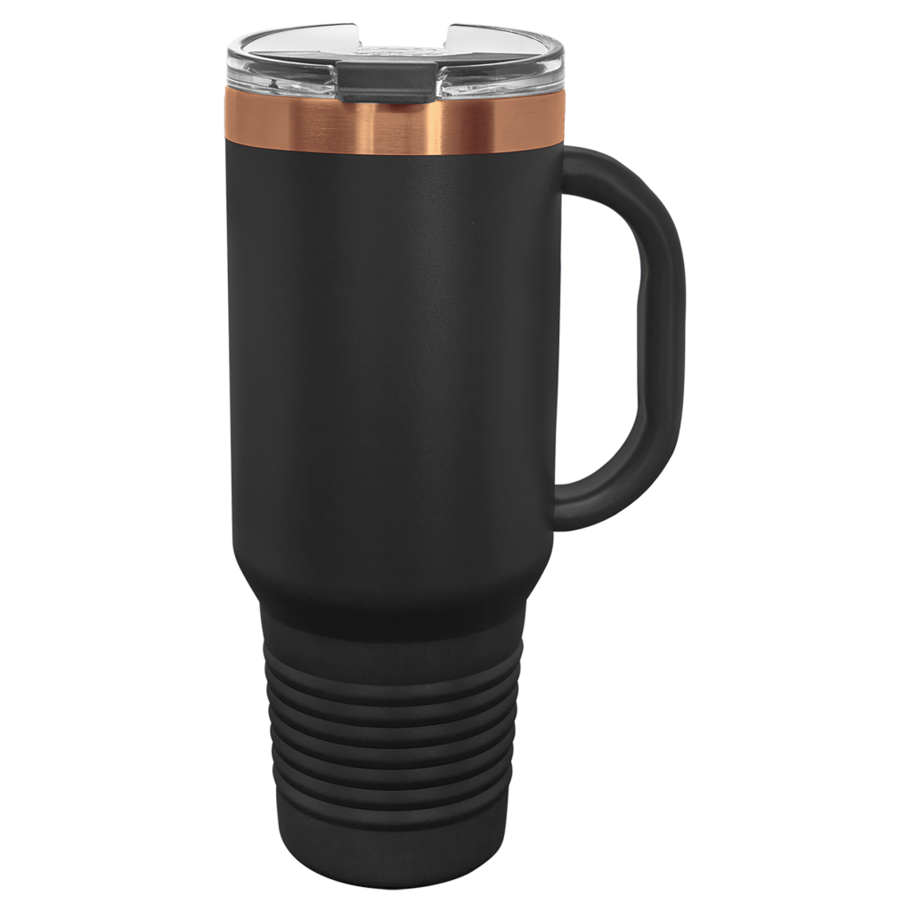 Polar Camel 40 oz. Black/Rose Gold ION-Plated Travel Mug with Handle, Straw Included
